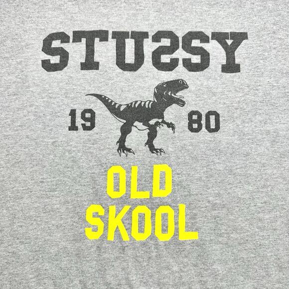 Stussy | Men | Gray Old Skool Dino T-Rex Crew Neck SS Graphic Tee | Size Large - Picture 9 of 10
